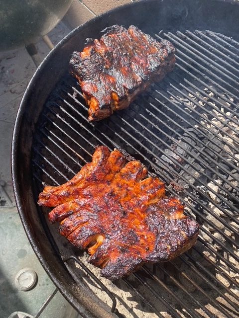 Oak smoked and grilled Hawaiian baby back rib