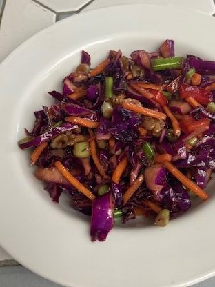 red cabbage coleslaw with walnuts balsamic vinegar and olive oil home cooked catering